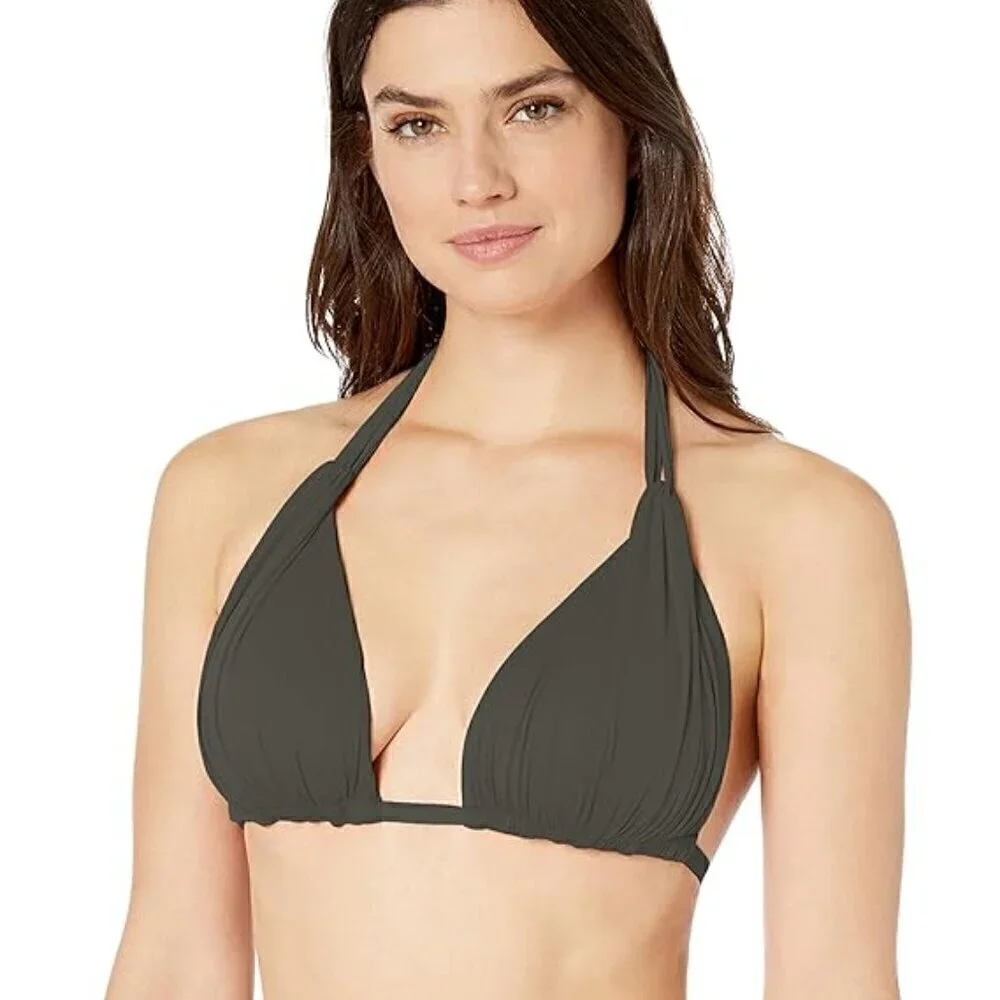 New La Blanca Women's Island Goddess Rouched Halter Bikini Swimsuit Top‎ sz 38DD